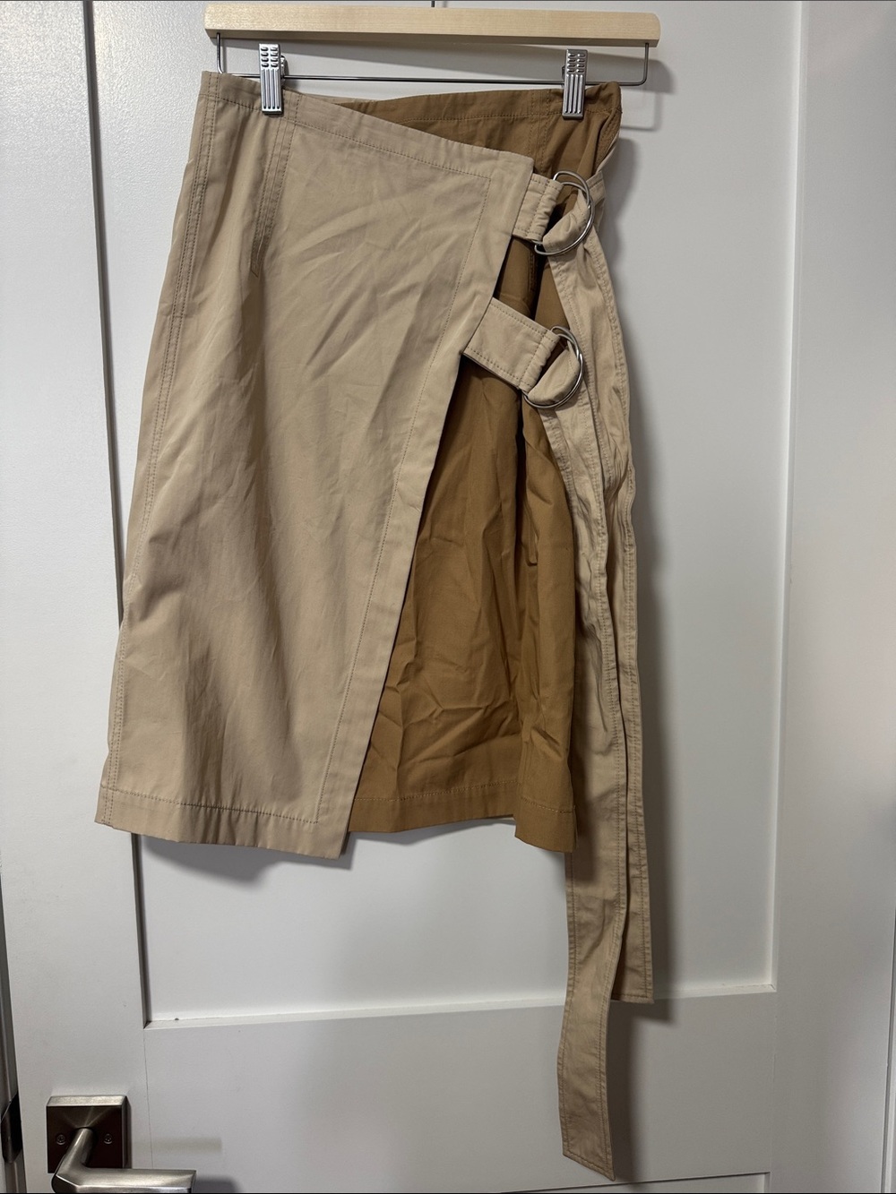 Two-Tone Wrap Skirt with Double Ring Detail - Beige & Camel